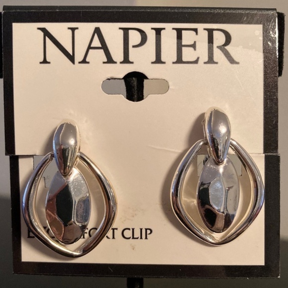 Napier Silver Geometric Clip-On Earrings